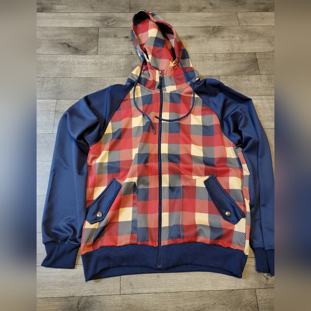 Plaid Design Zipup Hoodie